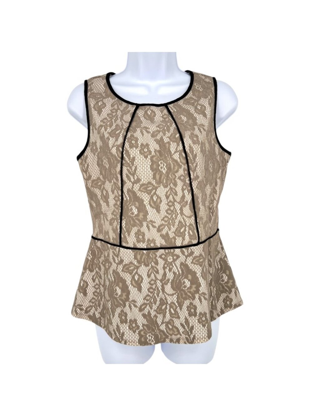 Weston Wear Anthropologie Beige Lace Sleeveless Peplum Top Womens Size Small